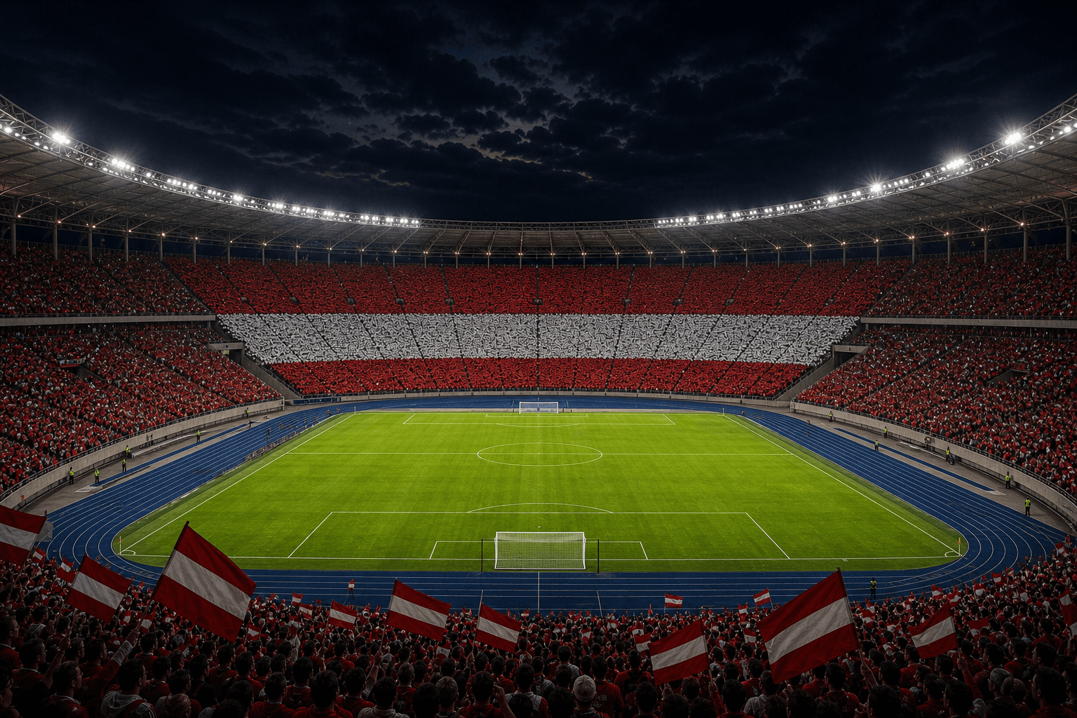 Estadio Ernst Happel Stadion em imagem autoral sem escudos ou marcas, para jogos da Áustria