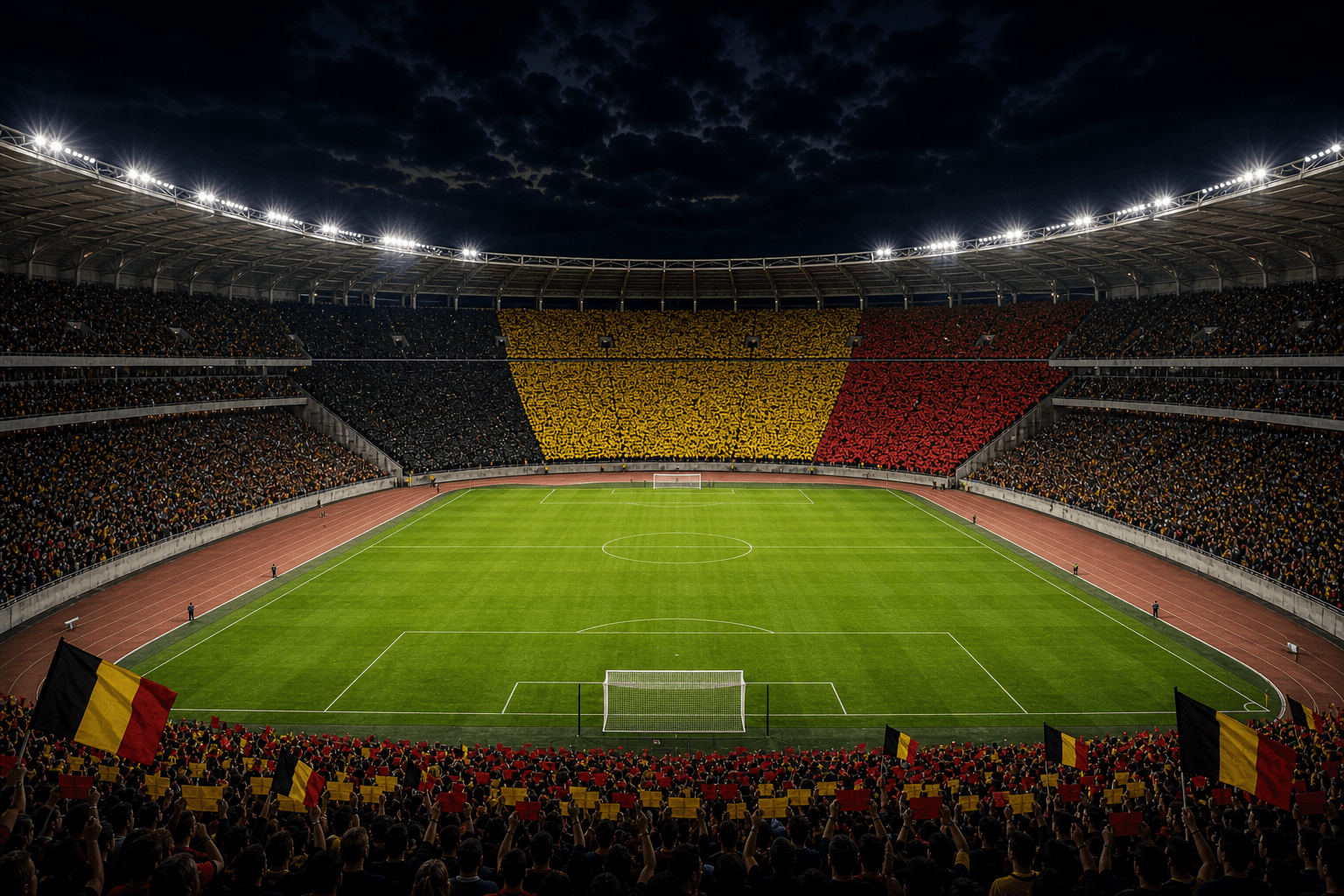Estadio King Baudouin Stadium em imagem autoral sem escudos ou marcas, para jogos da Bélgica