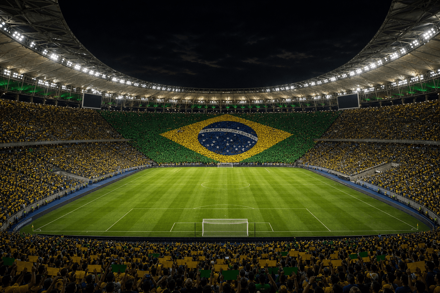 Estadio Maracana em imagem autoral sem escudos ou marcas, para jogos do Brasil