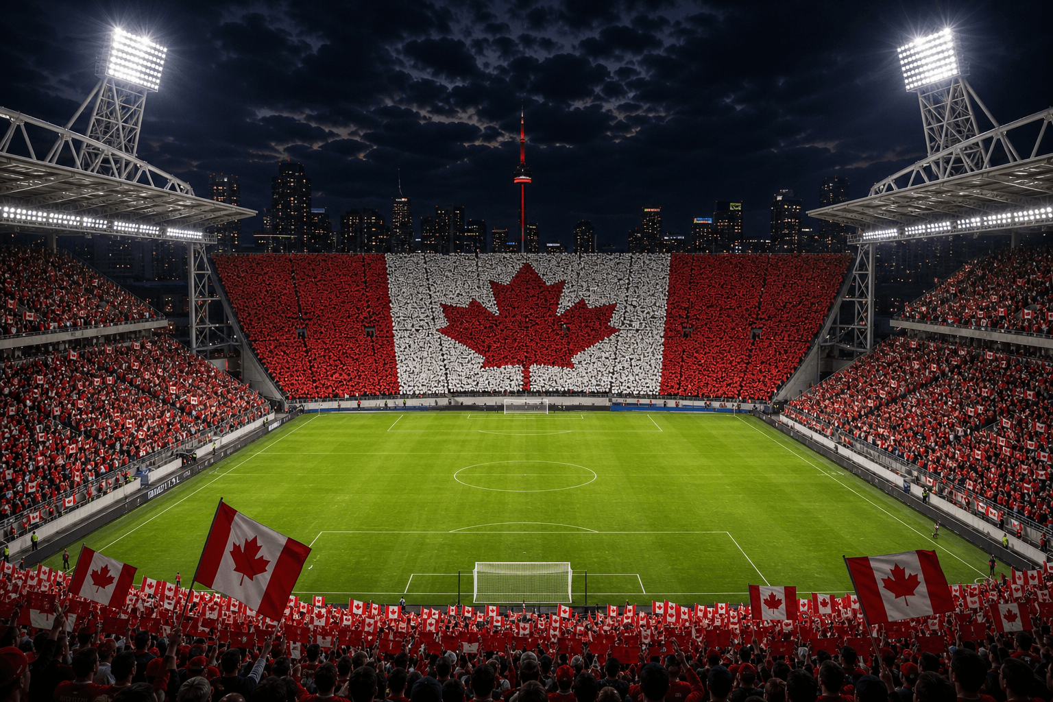 Estadio BMO Field em imagem autoral sem escudos ou marcas, para jogos do Canadá