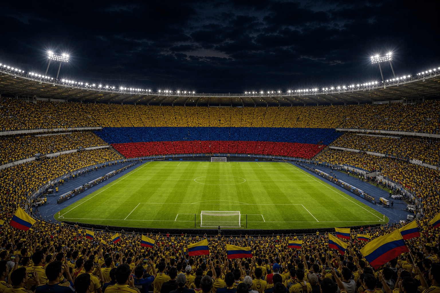 Estadio Estadio Metropolitano Roberto Melendez em imagem autoral sem escudos ou marcas, para jogos da Colômbia