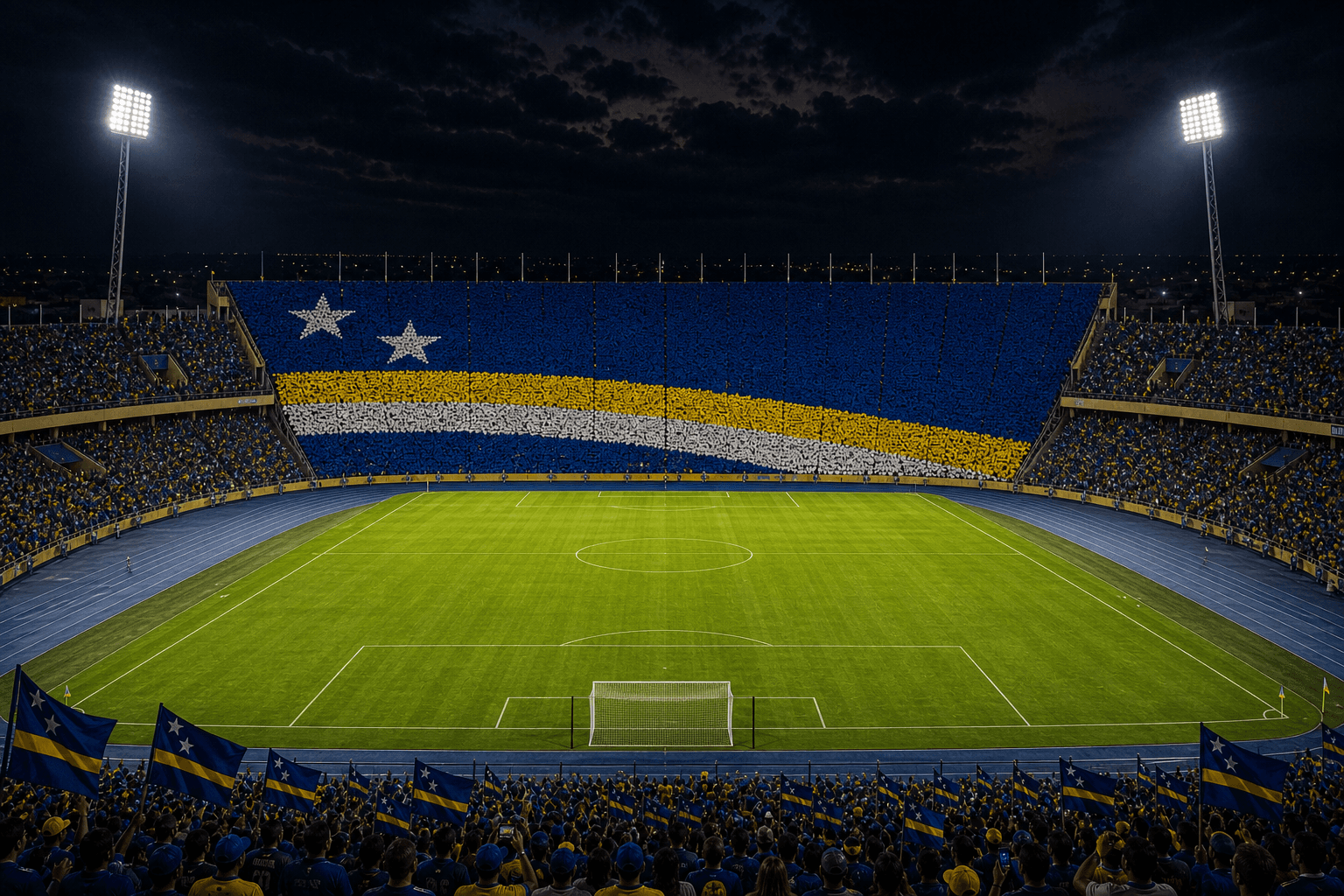 Estadio Stadion Ergilio Hato em imagem autoral sem escudos ou marcas, para jogos de Curaçao