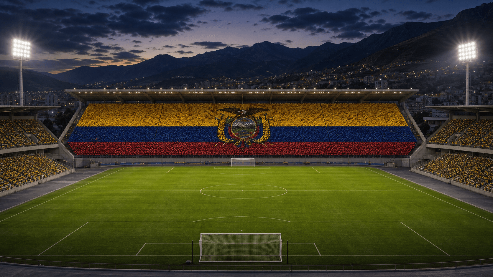 Estadio Estadio Rodrigo Paz Delgado em imagem autoral sem escudos ou marcas, para jogos do Equador