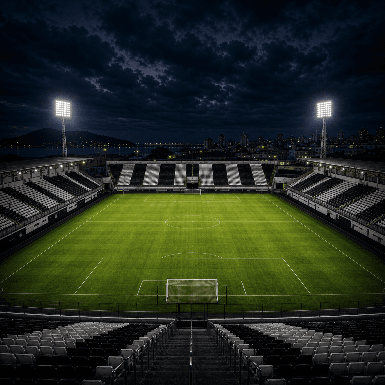 Estadio Orlando Scarpelli em imagem autoral sem escudos ou marcas, para jogos do Figueirense