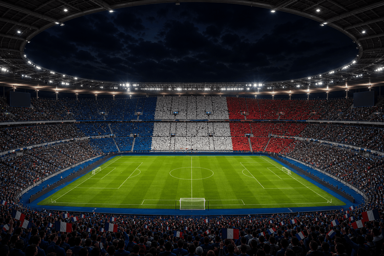 Estadio Stade de France em imagem autoral sem escudos ou marcas, para jogos da França