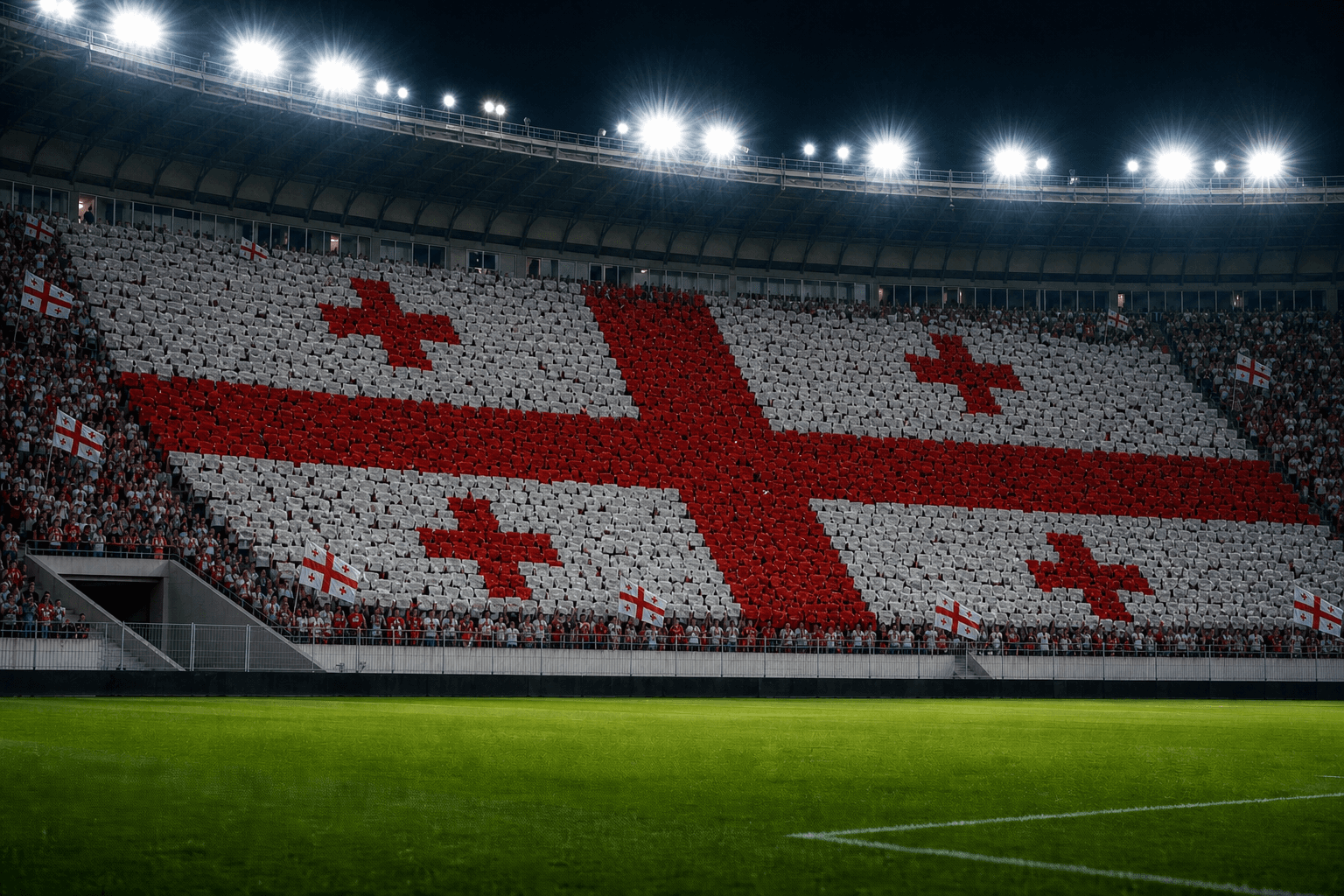 Estadio Boris Paichadze Dinamo Arena em imagem autoral sem escudos ou marcas, para jogos do Geórgia F