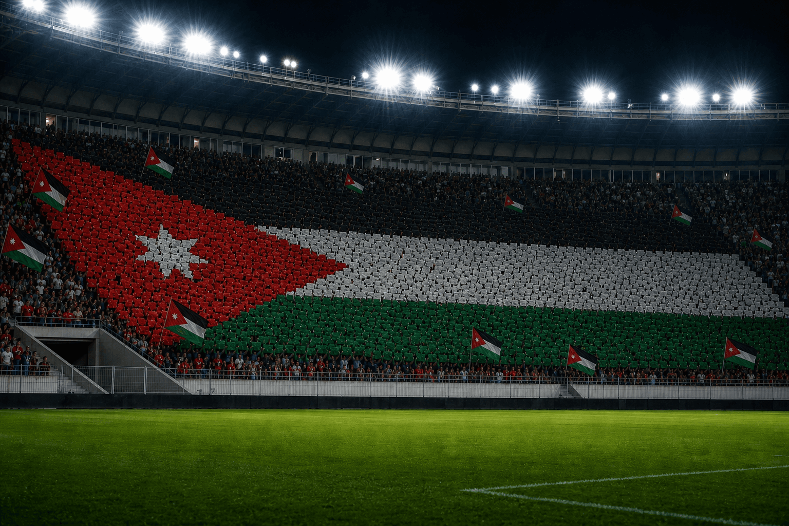 Estadio Amman International Stadium em imagem autoral sem escudos ou marcas, para jogos da Jordânia