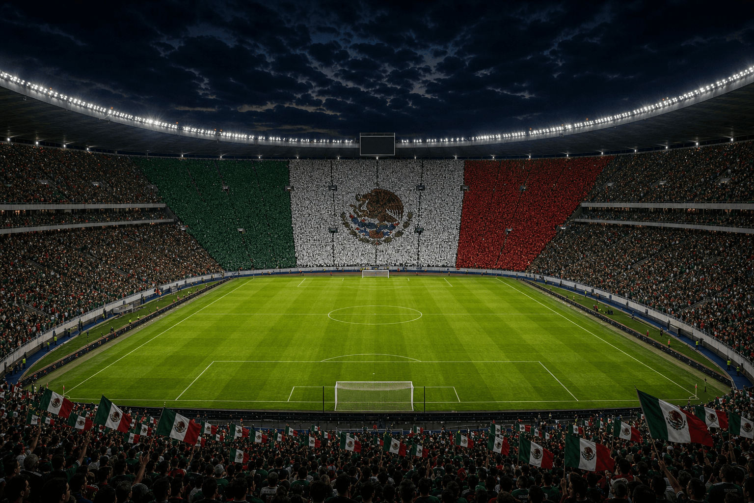 Estadio Estadio Azteca em imagem autoral sem escudos ou marcas, para jogos do México