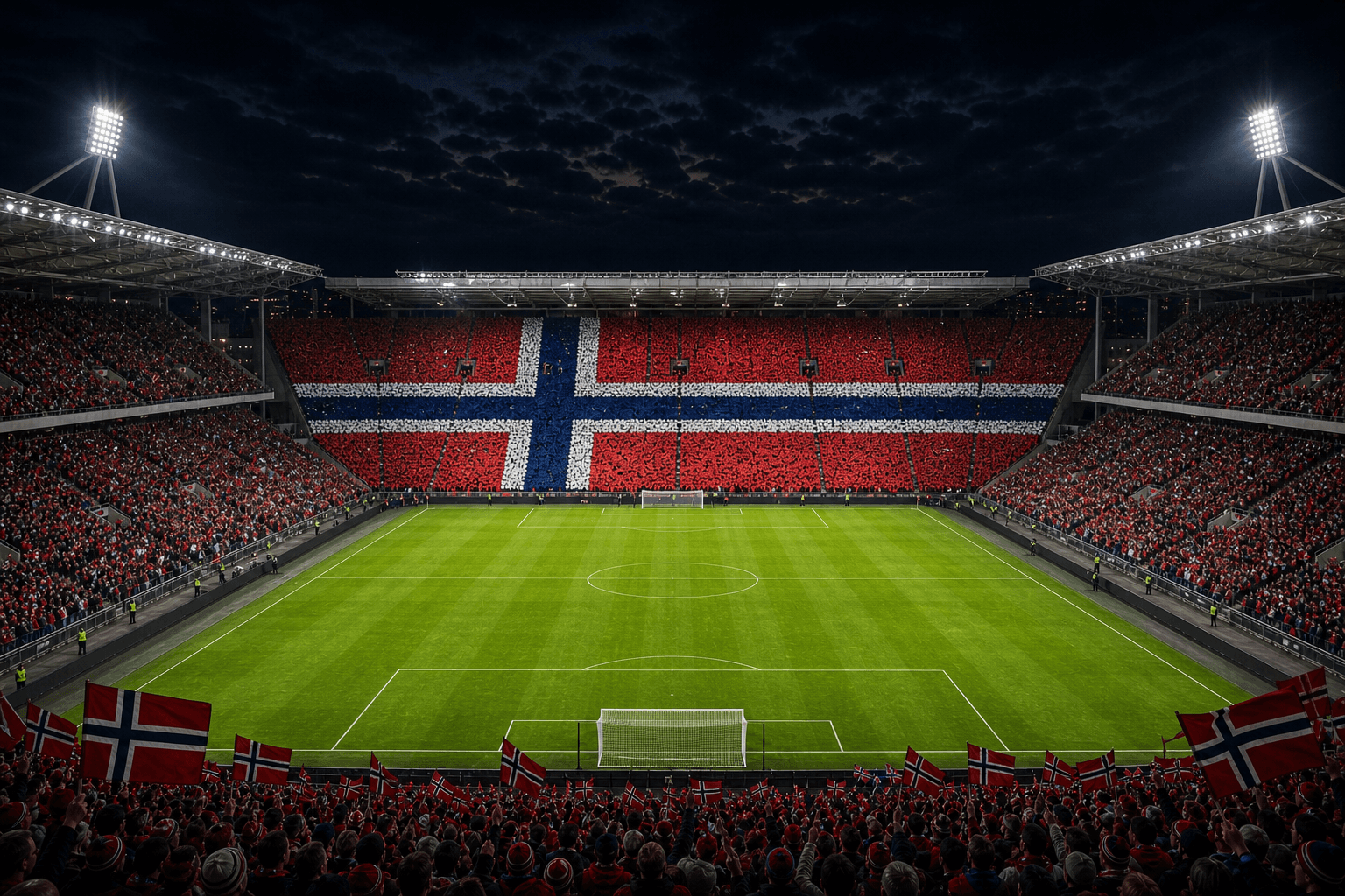 Estadio Ullevaal Stadion em imagem autoral sem escudos ou marcas, para jogos da Noruega