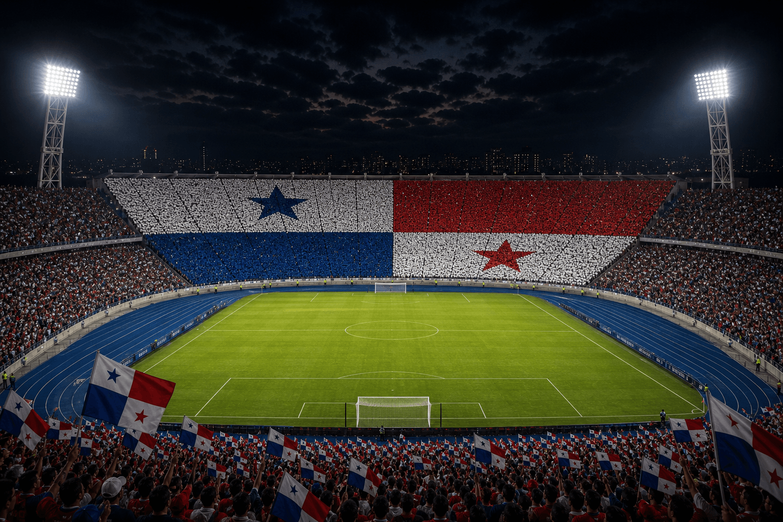 Estadio Estadio Rommel Fernandez em imagem autoral sem escudos ou marcas, para jogos do Panamá