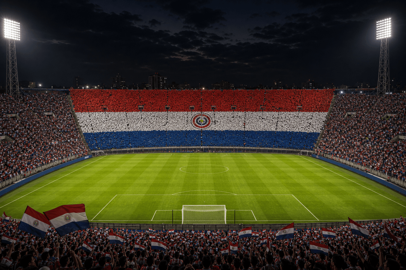 Estadio Estadio Defensores del Chaco em imagem autoral sem escudos ou marcas, para jogos do Paraguai