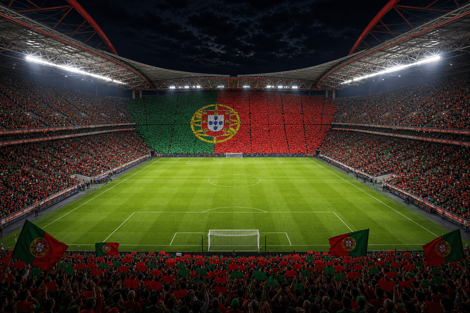 Estadio Estadio da Luz em imagem autoral sem escudos ou marcas, para jogos de Portugal