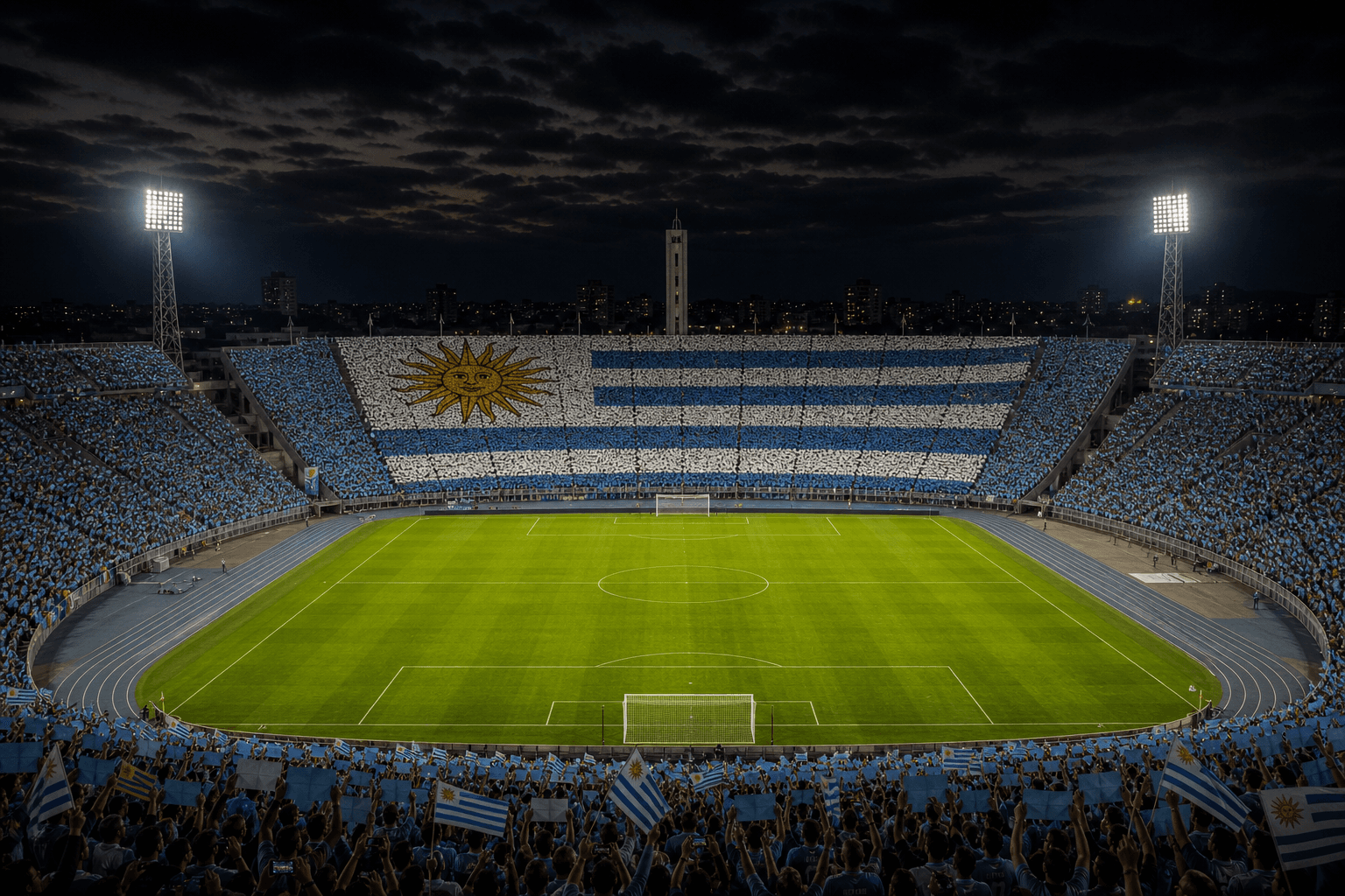 Estadio Centenario em imagem autoral sem escudos ou marcas, para jogos do Uruguai